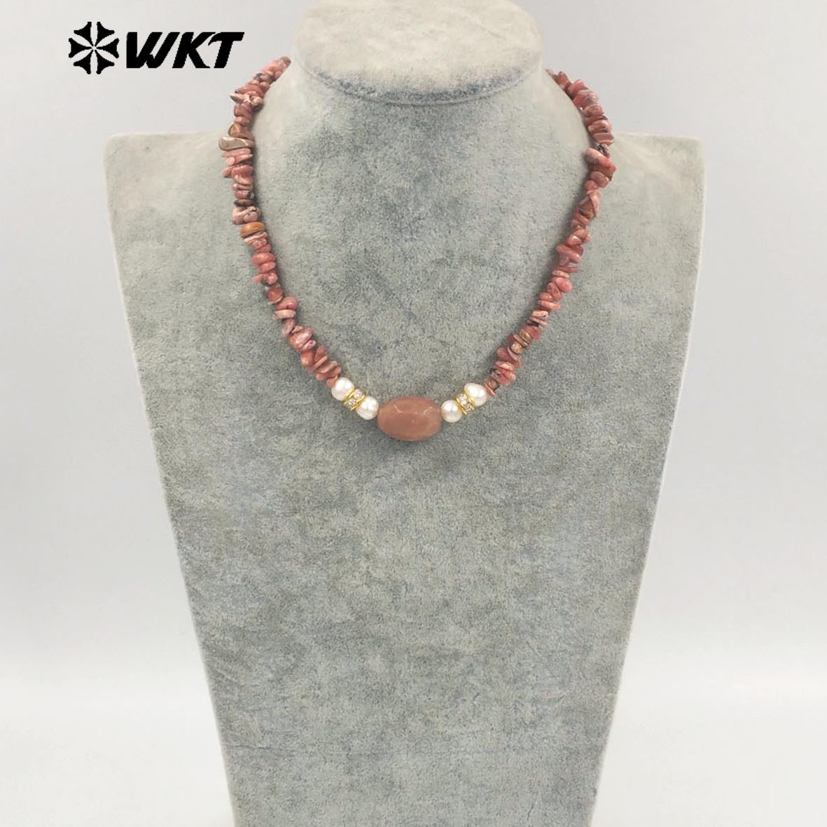 WT-N1484 Beautiful Natural Colorful Gemstones Necklace With Tiny Stone and Pearl Little Zircon Gold Plated Special Ladies Gift