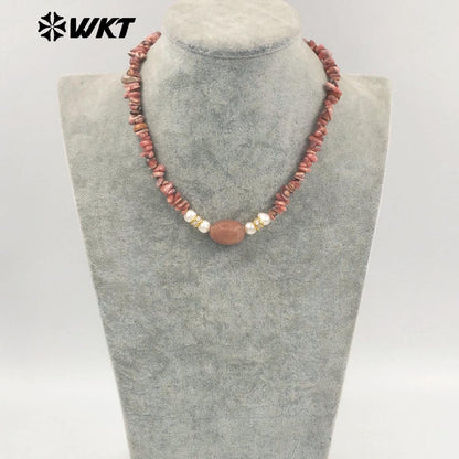 WT-N1484 Beautiful Natural Colorful Gemstones Necklace With Tiny Stone and Pearl Little Zircon Gold Plated Special Ladies Gift