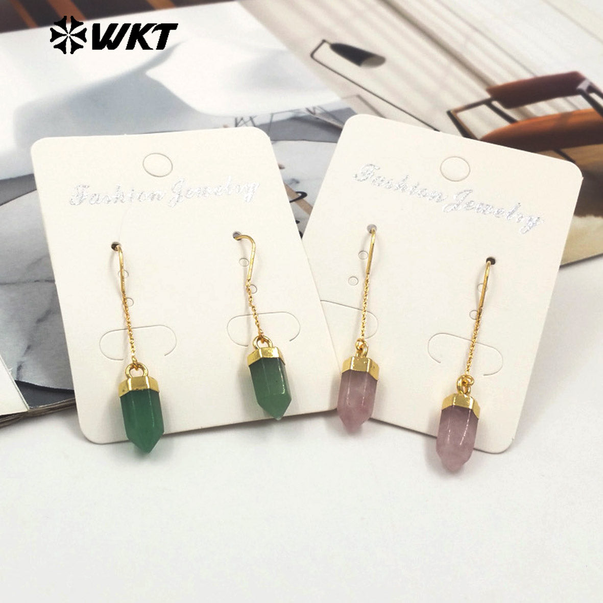 WT-E786 High Quality Delicate Gemstones Amethyst Stone With Gold Plated Geometric Hexagon Bullet Earrings Ladies Lovely Jewelry