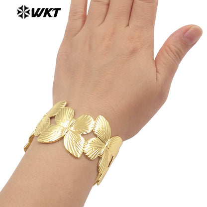 WT-B683 Stylish and Exquisite 18K Gold Plated 5 Butterfly Splicing Natural Yellow Brass Adjustable Bracelet Jewelry for Women