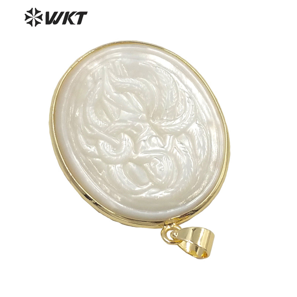 WT-JP245 Wholesale Amazing Beauty Sex Lady Image Pendant Natural White Shell Carved Fashion Gold Bezel Mermaids Pendant