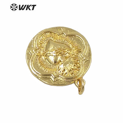 WT-MP182 Full Gold Electroplated Round Flower Shape Coin Pendant Unique Design Religious Heart Medals Pendant