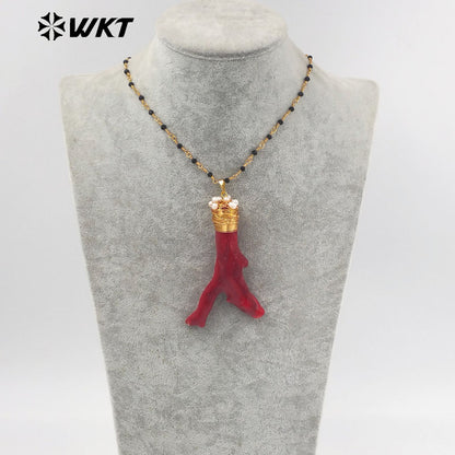 WT-JN236 Wholesale Red Coral Design Men Fashion Design 18k Chain Gold Plated Exquisite High Quality Scallop Necklace