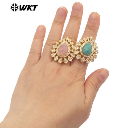 WT-MR029 Wholesale Amazing New European Delicate Micro Pave Cubic Zircon Setting Drop Stone Gold Plated Women Ring