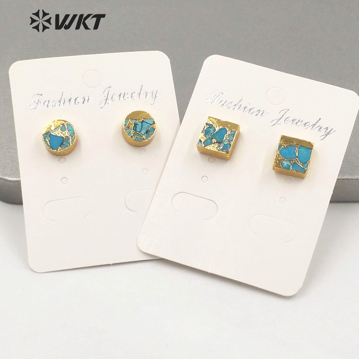 WT-E660 WKT 2022 Fashion Jewelry and Natural Green Stone Turquoises Circle Square Fashion Beautiful Earring Natural Stone Studs