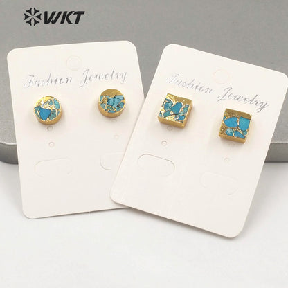 WT-E660 WKT 2022 Fashion Jewelry and Natural Green Stone Turquoises Circle Square Fashion Beautiful Earring Natural Stone Studs