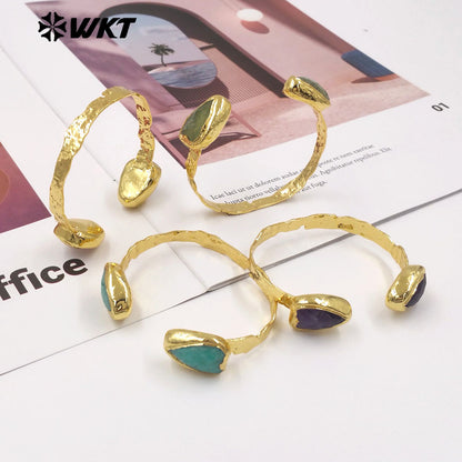 WT-B713 Fashion Popular Design 18K Gold Electroplated Natural Gemstones Heart Shape Bangles For Women Sweet Style Jewelry