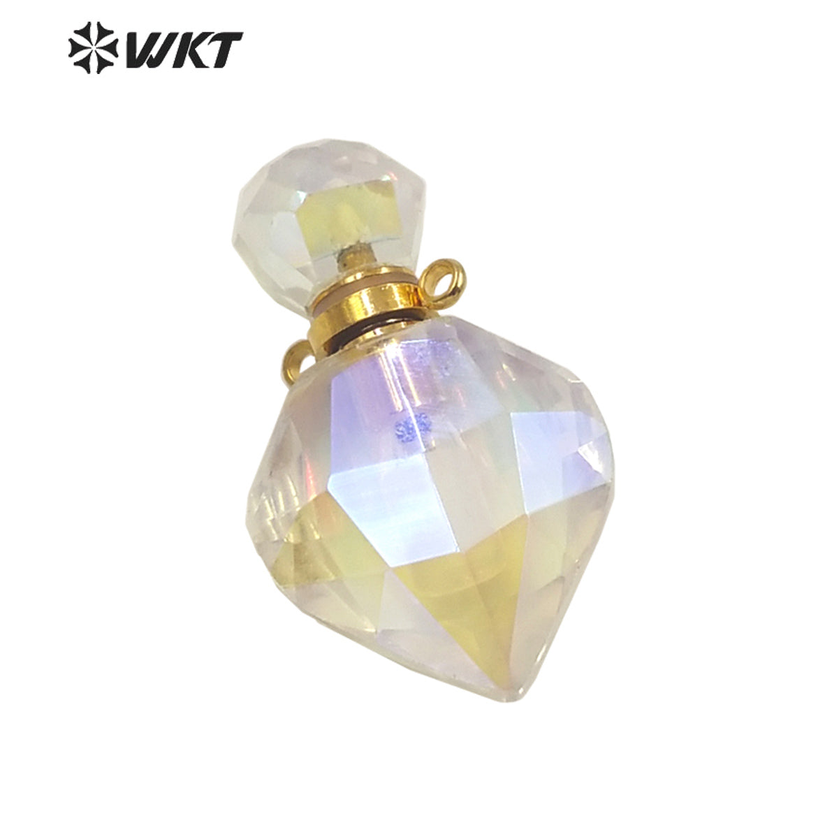 WT-P1711 WKT New Fashion Gold Exclusive Aura Angel Crystal Quartz Perfume Bottle Pendant Lady Elegant Small Aura Stone Bottle