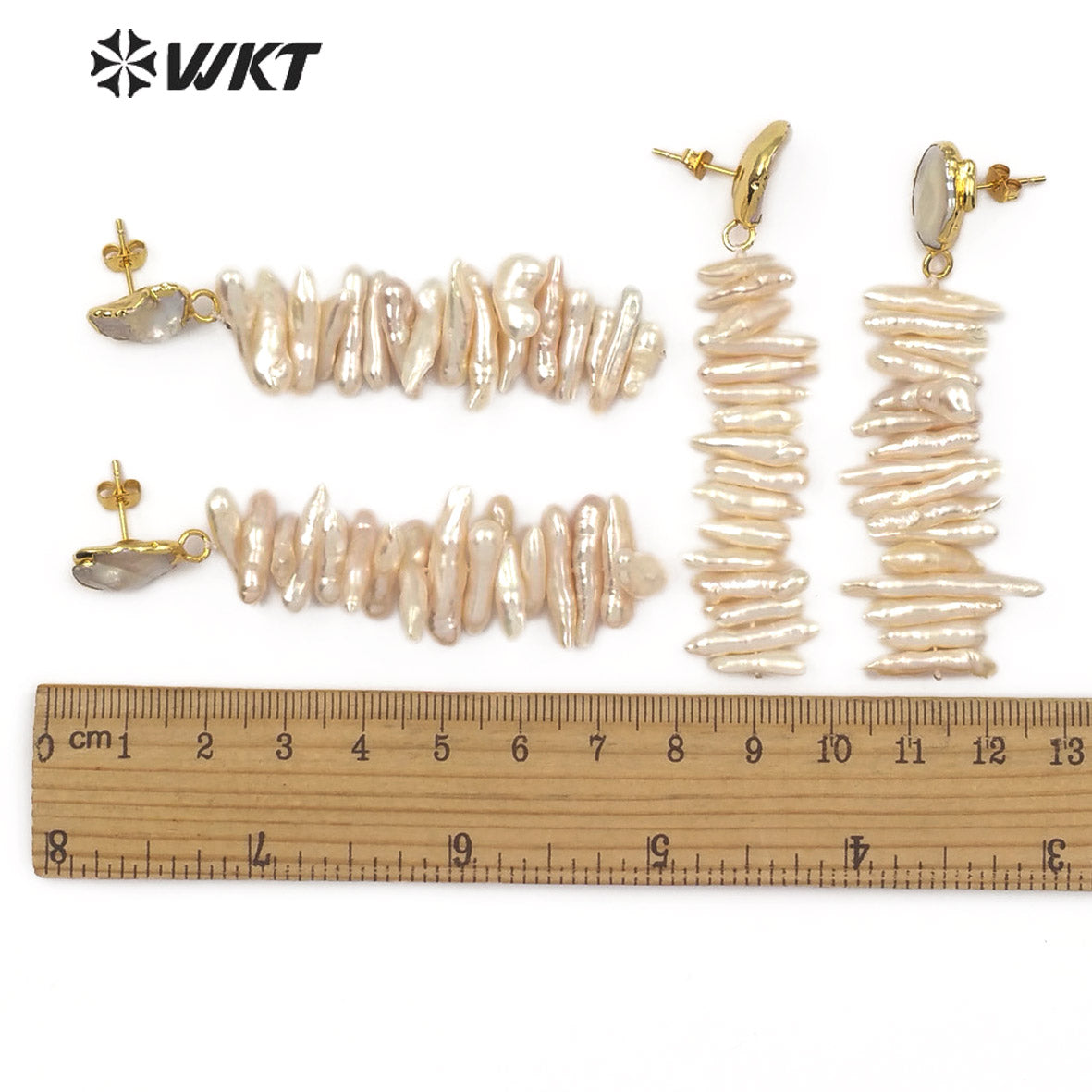 WT-E498 Irregular Shape Pearl Earring Stud With Long Bar Pearl Random Size Jewelry Natural Freshwater Pearl Earring