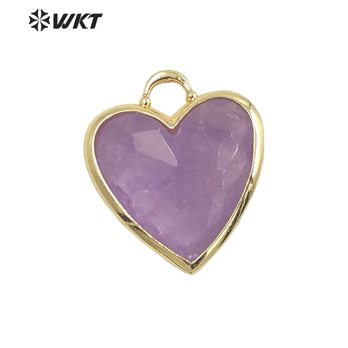 WT-P1857 Newest Lovely Small Size Gemstone Made Heart Pendant Fashion Gold Bezel Natural Handmade Amethyst Stone Heart Charms