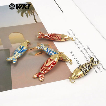 WT-P2116 Delicate Lovely Style Gold Plated Multiple Colors Drop Oil Little Fish Pendants For Women Earrings DIY Making