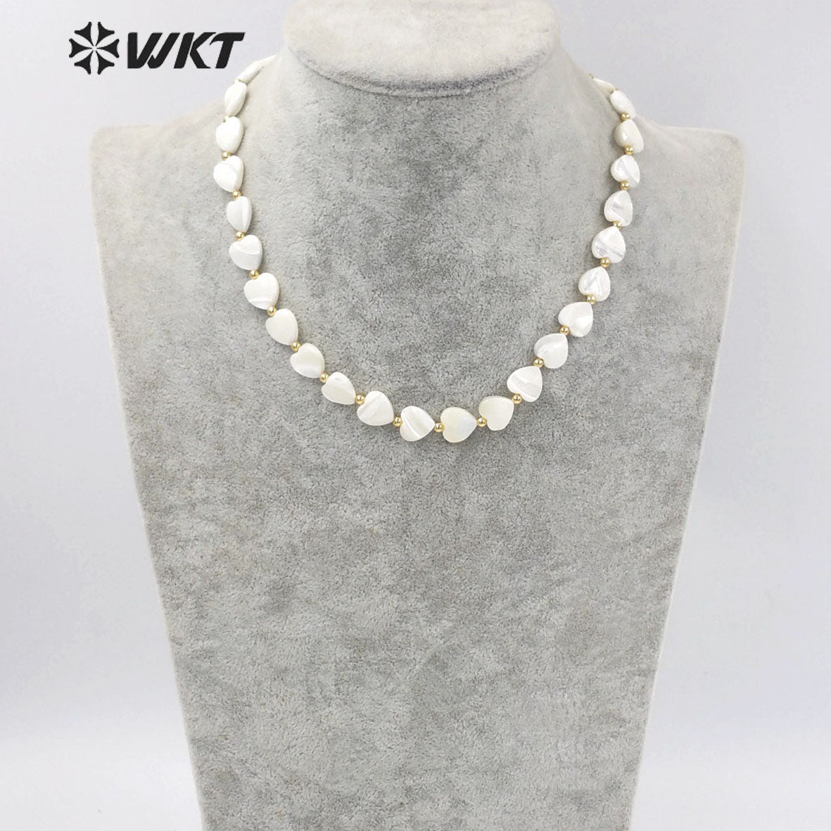 WT-JN191 Women Pure Holy White Shell Heart Necklace Lovely Hand Strand Beads Shell Necklace 16 Inch Long Lover Wedding Necklace