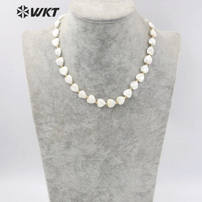 WT-JN191 Women Pure Holy White Shell Heart Necklace Lovely Hand Strand Beads Shell Necklace 16 Inch Long Lover Wedding Necklace