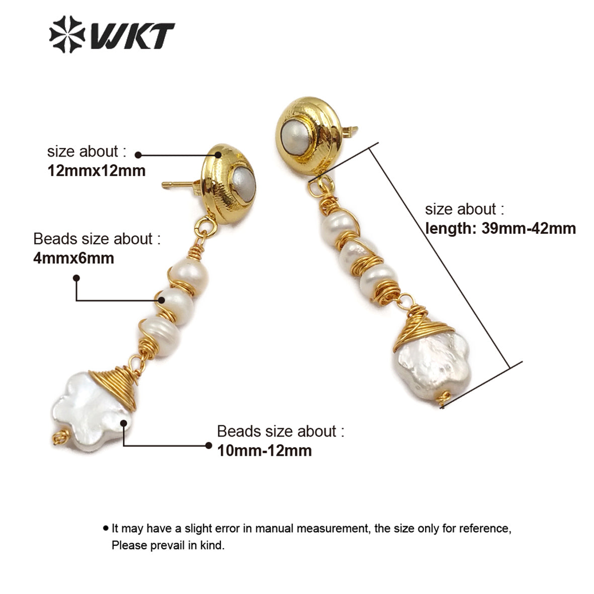 WT-E554 Easy Matching Women Jewelry Gold Thread Around Pearl Earrings Freshwater Pearl Earrings