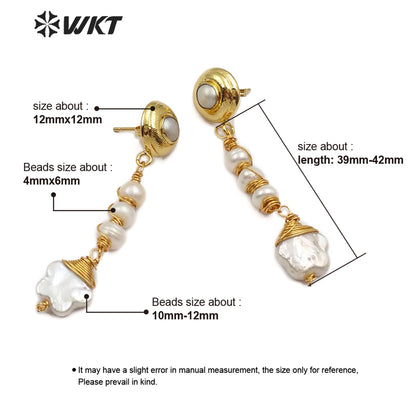 WT-E554 Easy Matching Women Jewelry Gold Thread Around Pearl Earrings Freshwater Pearl Earrings
