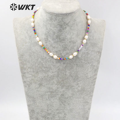 WT-JN198 Elegant Fashion Handmade Strand Beads Pearl Necklace Office Style Chic Colorful Tiny Beads Necklace