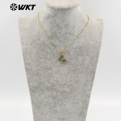 WT-JN282 Wholesale New Design Natural White Pearl Shell and Abalone Made Butterfly Charm Necklace in 18 Inch Long