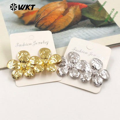 WT-E761 WKT New Product 18K Gold Plated and Silver Natural Yellow Brass Flower Earrings for Friend and Wife As Daily and Party