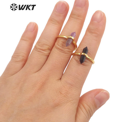 WT-R403 Natural Gemstone Amethyst Rose Quartz Crystal Quartz Pendant Hexagonal Delicate Pendant As Women Gifts Gemstone Ring