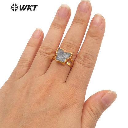 WT-R377 WKT Women Gorgeous Gold Electroplated Pearl and Tourmaline Stone Ring Fashion Gemstone Cocktail Ring for Party