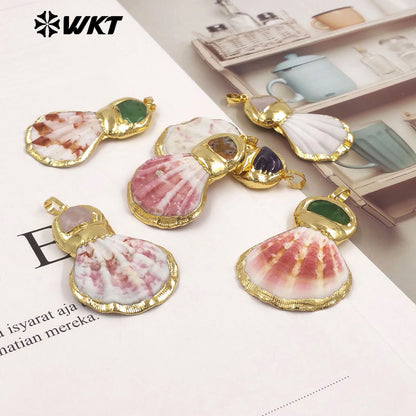 WT-JP508 High Quality Gold Plated Natural Stone And Scallop Shell Splicing Pendants For Handmade Necklace Design Accessory