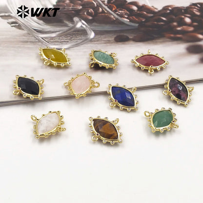 WT-C328 Wholesale Fashion Gold Bezel Setting Small Delicate Horse Eye Shape Double Loops Necklace Connectors
