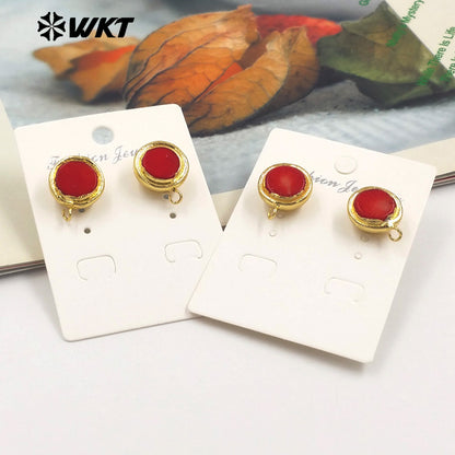 WT-JFE116 Wholesale Hot Sale Simple Attractive Red Coral 18K Gold Plated Brass Women's Earrings As Daily Accessory Jewelry