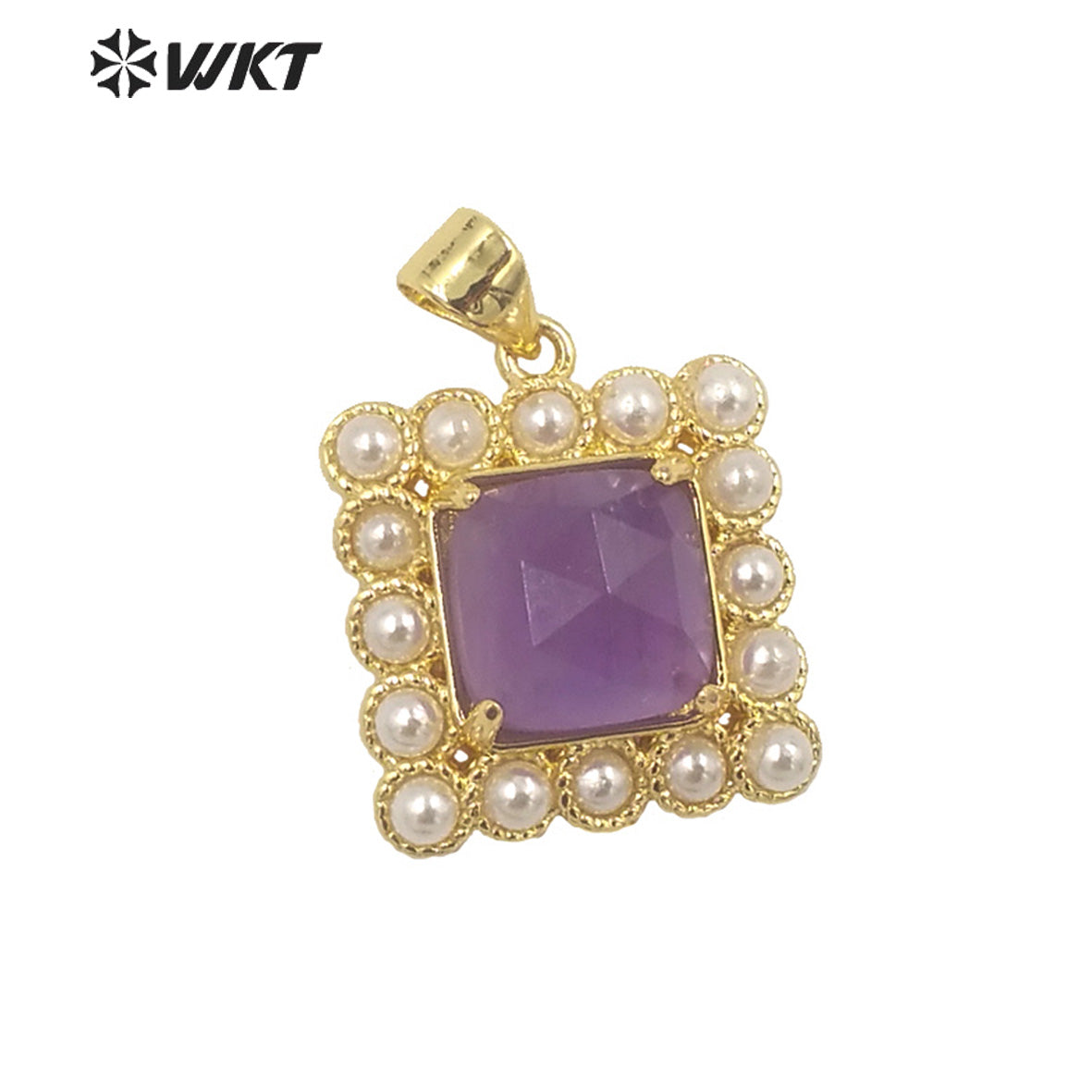 WT-JP357 Wholesale New Design Small Square Gemstone Carved Green Aventurine Claw Setting Women Necklace Stone Pendants