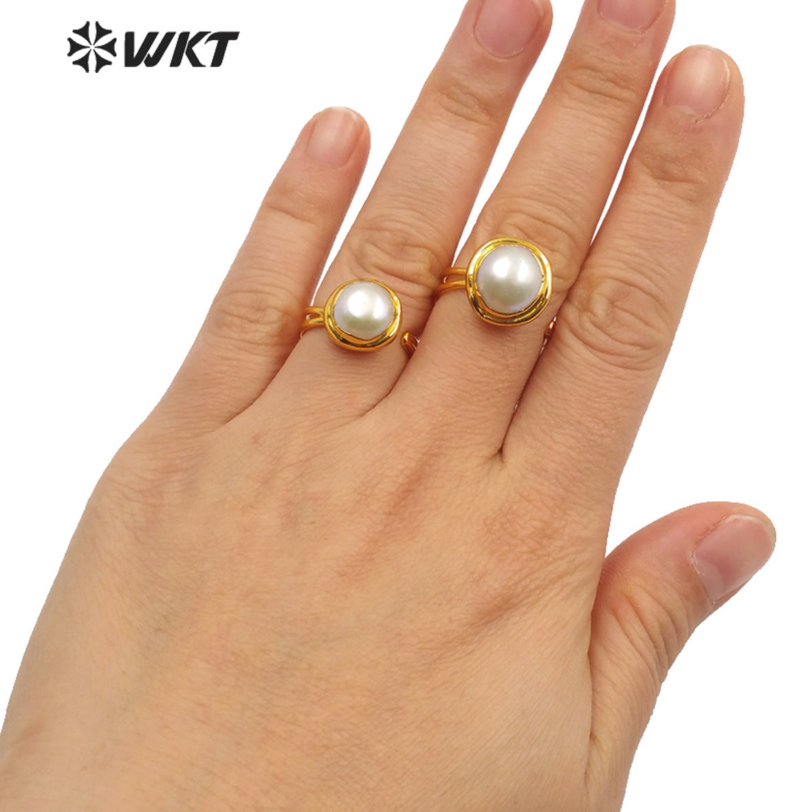WT-MPR012 Newest Spring Design Gorgeous Fashion Gold Electroplated Adjustable Size Round Fashion Pearl Cocktail Ring for Wedding