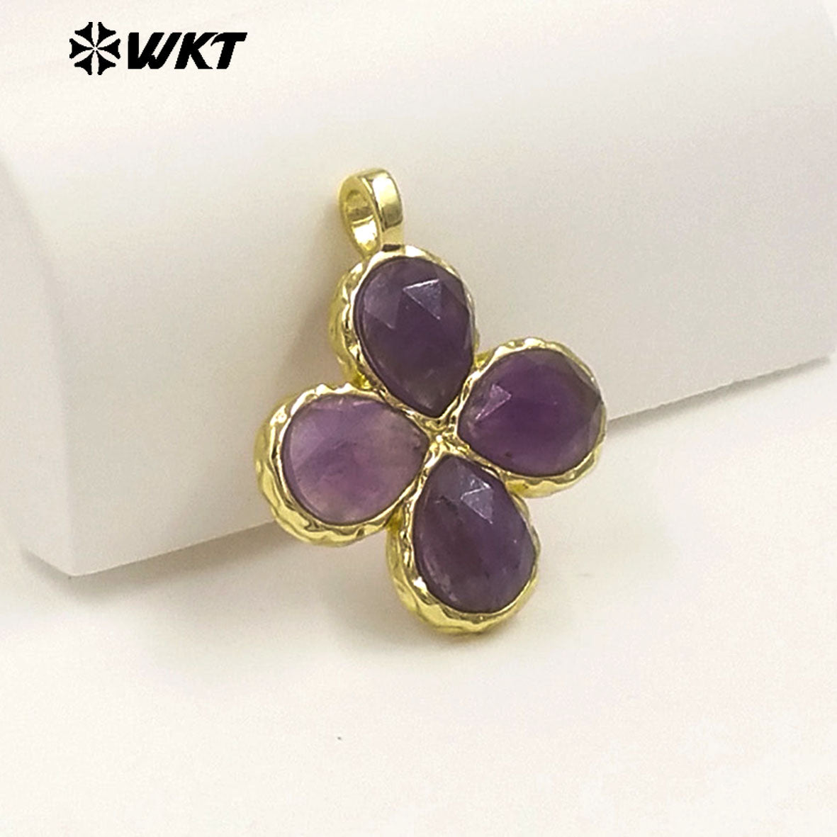 WT-P2090 Gorgeous 18K Gold Plated Multi Colors Natural Gemstone Little Flower Shape Charms Pendant As Lady Earring Accessory