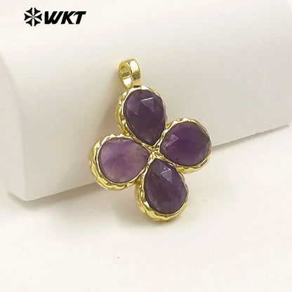WT-P2090 Gorgeous 18K Gold Plated Multi Colors Natural Gemstone Little Flower Shape Charms Pendant As Lady Earring Accessory