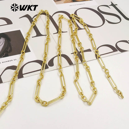 WT-BC270 Factory Wholesale 18K Gold Electroplated Yellow Brass Rectangle Long Metal Chain As Handmade Bracelets Findings
