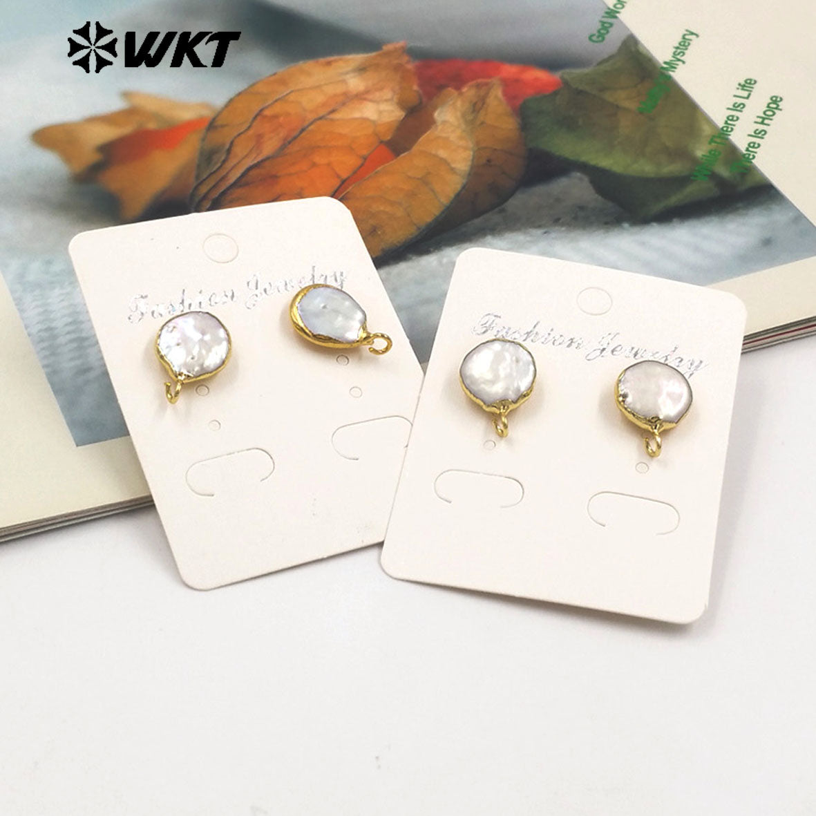 WT-JF329 Pearl Stud Earring Connector Jewelry Random Size Pearl Earring Making Gold Framed Pearl Accessories Jewelry Findings