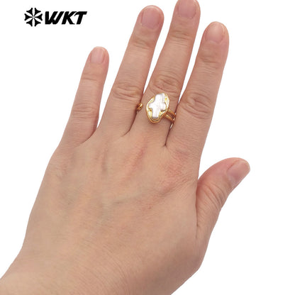 WT-MPR126 Hot Sales Natural Freshwater Pearl Ring With Gold Plated Open Size Cross Shape Elegant Style for Valentine's Day Gift