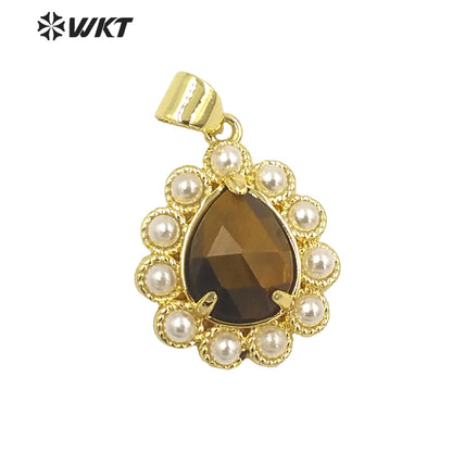 WT-JP359 New Fashion Gold Tiny Drop Charming Gold Plated Natural Gemstone Pendants With Different Stone Setting