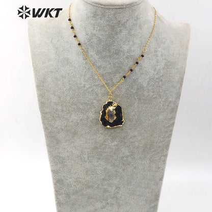 WT-N1166 Wholesale New Design Natural Black Tourmaline Pendant Necklace Natural Stone Necklace Irregular Shape Women Necklace