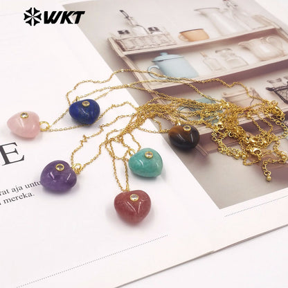 WT-N1531 Romantic Sweet Style Natural Gemstones Heart Shape Gold Charms Necklaces For Dance Party Matching Accessories