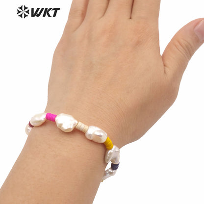 WT-MPB029 WKT NEW Design Irregular Freshwater Pearl Beads Bracelet Fashion Lady Bohemian Style Colorful Beads Pearl Bracelets