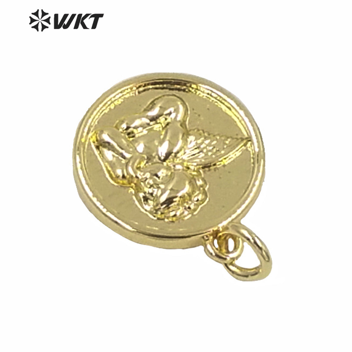 WT-MP190 Wholesale Round Tiny Gold Metal Angel Charms Pendant Hand Make Jewelry Findings Design God Angle Pendant
