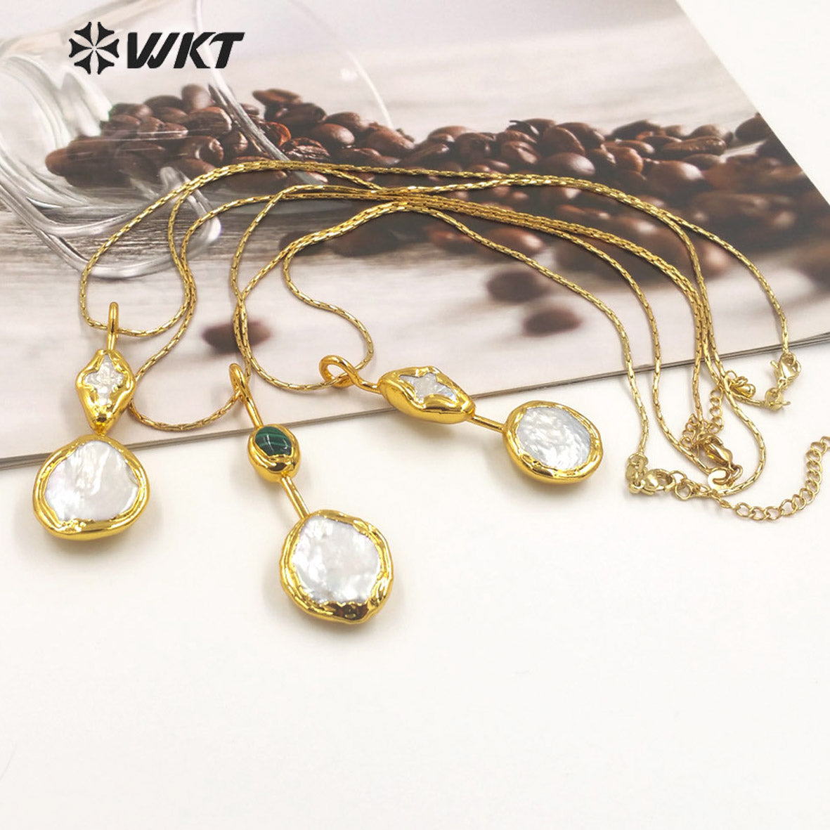 WT-JN261 WKT Newest Design 18K Real Gold Plated Resist Tarnishable Natural Freshwater Pearl Pendant Necklace With 18 Inch Chain