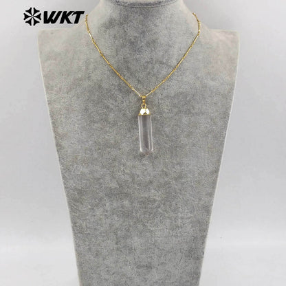 WT-N1490 High Quality Natural Crystal Quartz Point Stone Necklace With Gold Electroplated Classical Style for Jewelry Gift