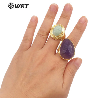 WT-R487 WKT Fashion Design Trendy Gift for Women Oval Shaped Colorful High Quality Gorgeous Natural Gemstone Stone Ring
