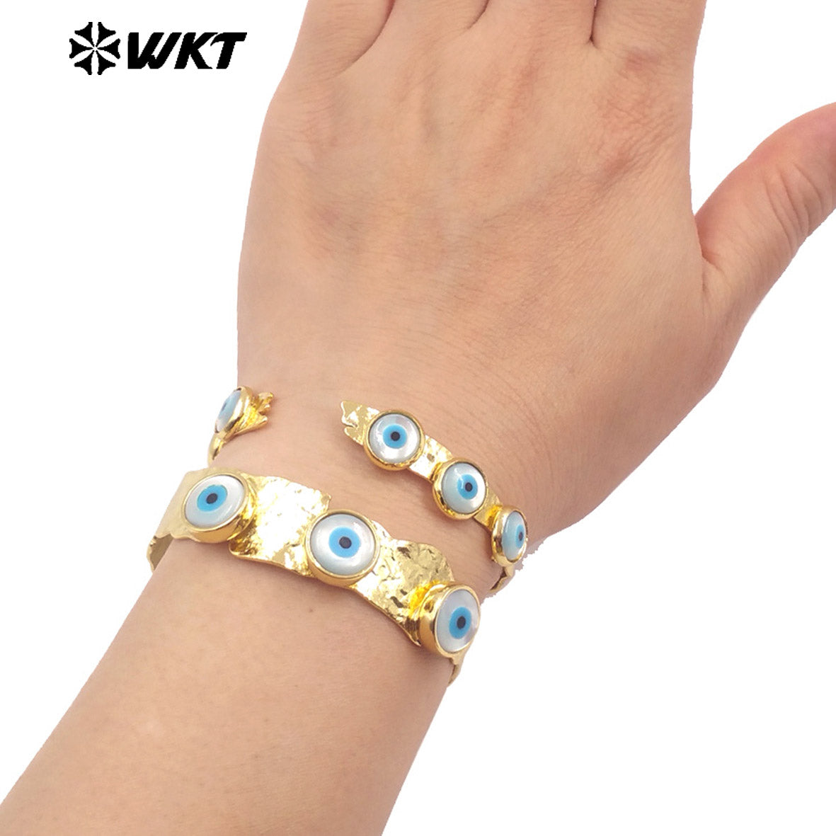 MPB108 WKT New Designer 18K Real Gold Plated Resist Tarnishable Triple 3 Round Turkey Shell Eye Bangle Lovely Jewelry