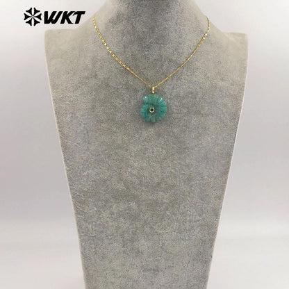 WT-N1510 Hot Sale Gold Thin Chain With Natural Gemstones Carved Trumpet Pendant Necklace As Women Daily Wearing Jewelry