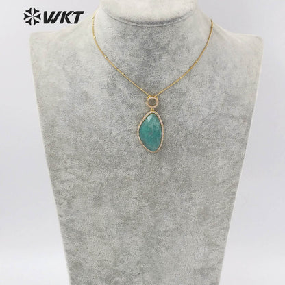 WT-N1350 WKT 2022 Fashion Jewelry Amethyst Amazonist Lapis Necklace Natural Micro Pave Pendant Necklace Made Stone