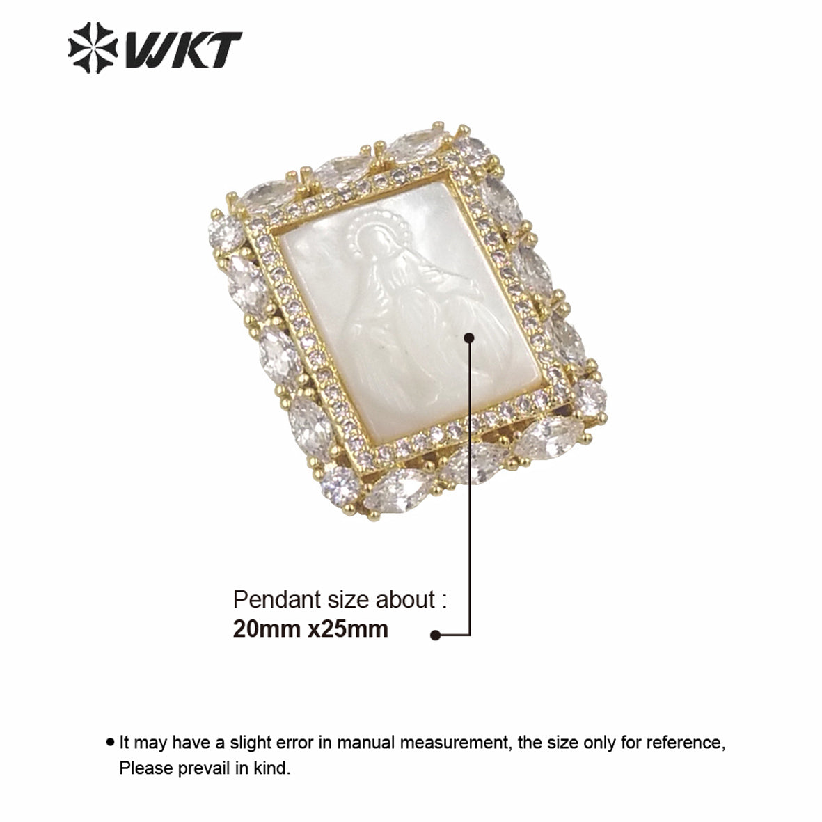 WT-MP145 New Natural MOP Shell Carved Virgin Mary square Pendant Fashion Gold Electroplated Cubic Zircon White Shell Pendants