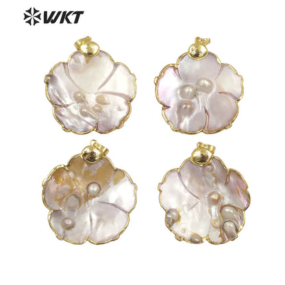 WT-JP291 High Quality Pendant Cute Petite Petal Shape Natural Pearl 18k Gold Plated Pendant Women Gift Pearl Pendant