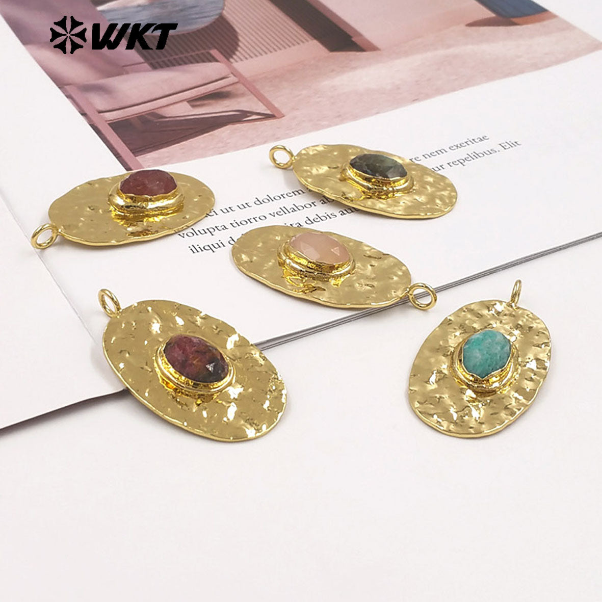 WT-P2104 Fresh Design 18K Gold Electroplated With Natural Gemstones Long Pendants For Women Simple Necklace DIY Making