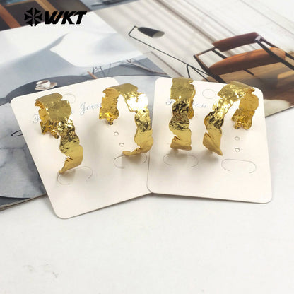 WT-E709 WKT 18k Real Gold Plated Resist Tarnishable Women Vehicle Style Big Metal Simple Earrings Gold C Earrings