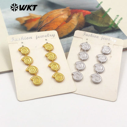 WT-E763 Wholesale New Products 18K Gold Plated and Silver Conch Shell Shape Long Earrings for Women Suitable for Beach Vacations